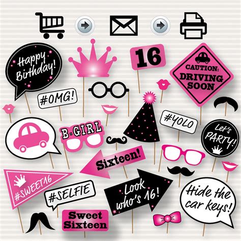 Free Printable Photo Booth Props Sweet 16